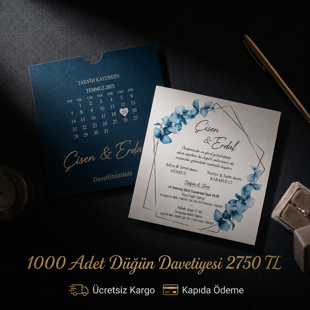 Kare Kraft Zarflı Renkli Davetiye KRKM107