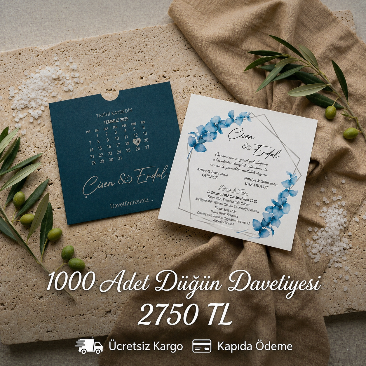 Kare Kraft Zarflı Renkli Davetiye KRKM107