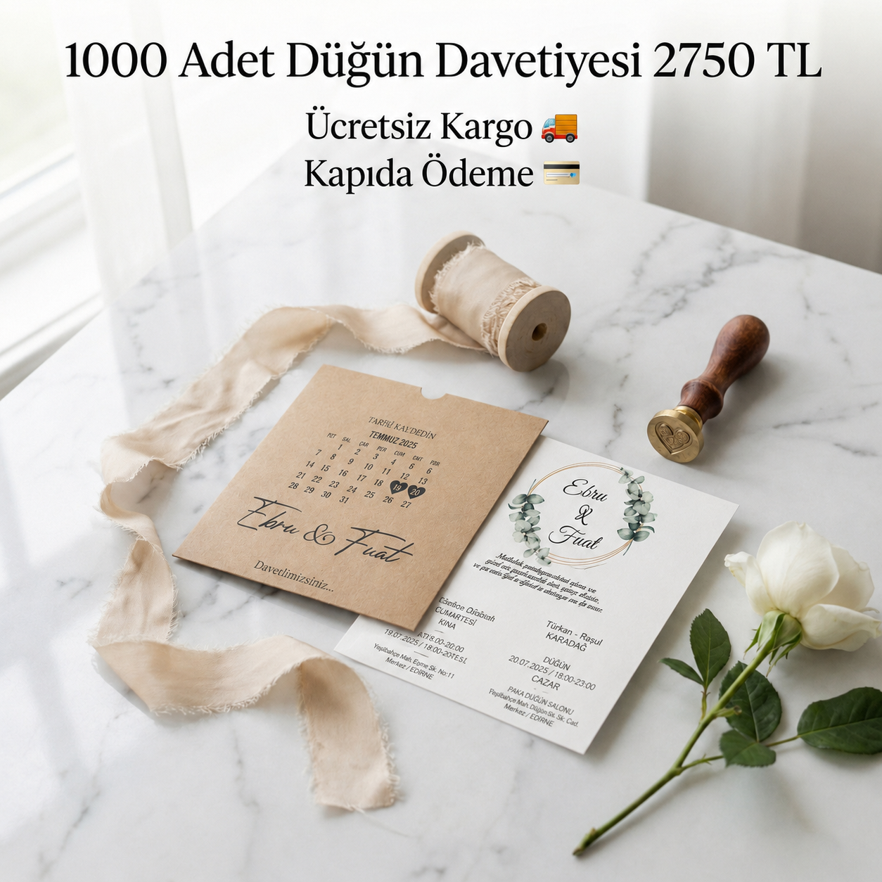 Kare Kraft Zarflı Renkli Davetiye KRKM108