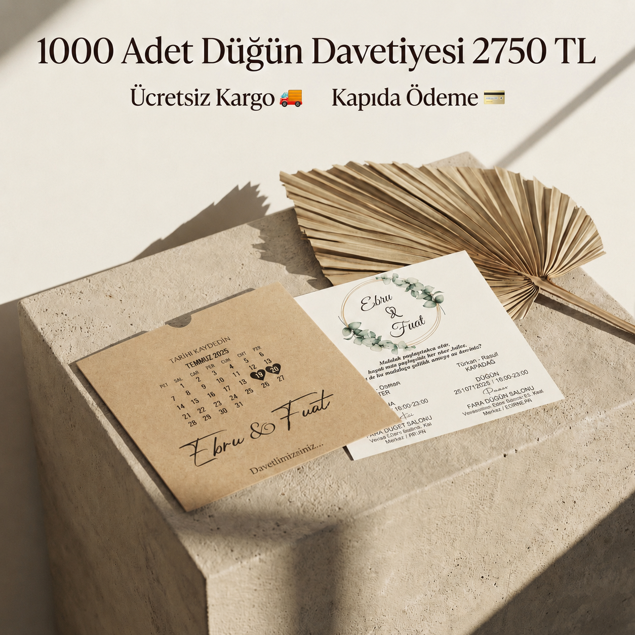 Kare Kraft Zarflı Renkli Davetiye KRKM108