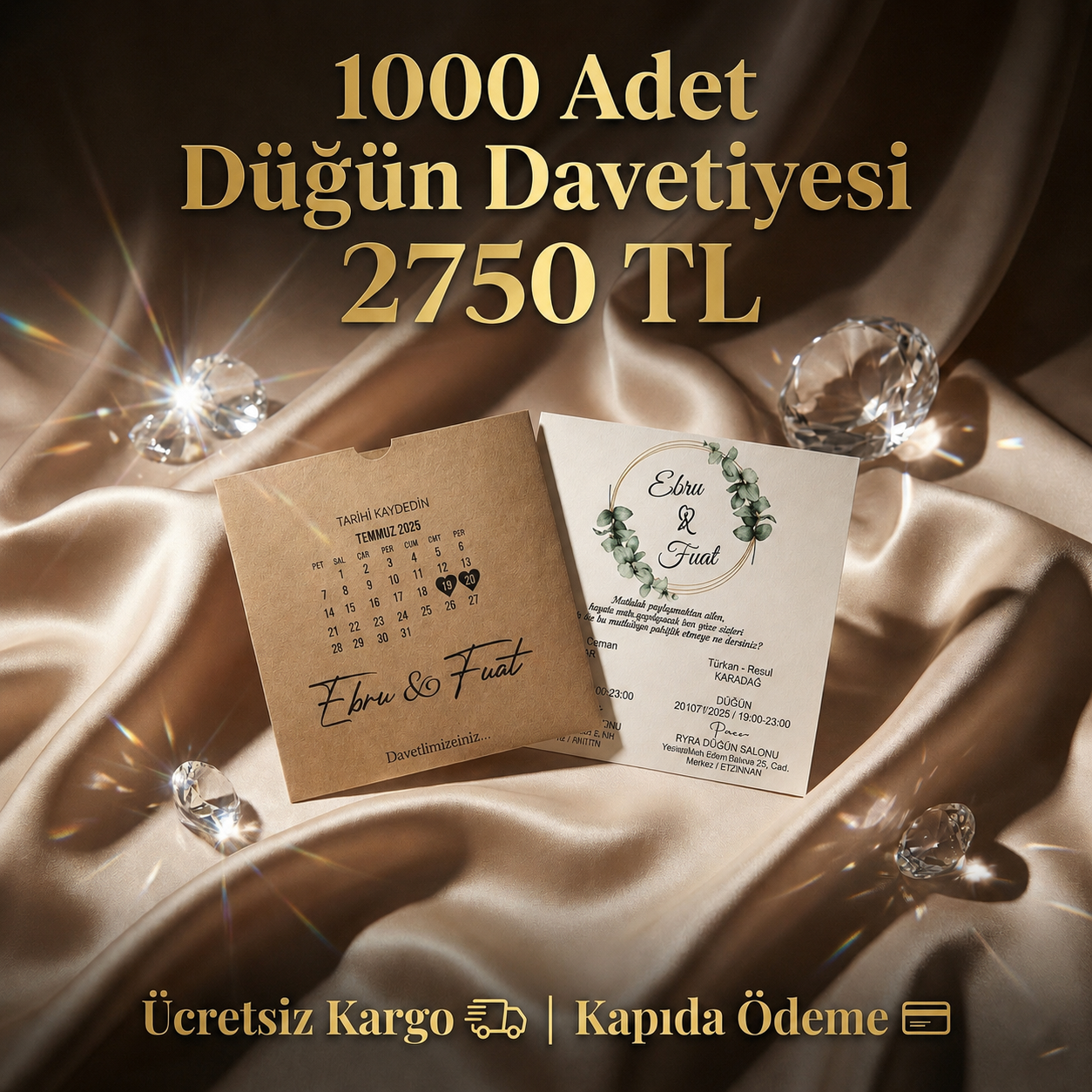 Kare Kraft Zarflı Renkli Davetiye KRKM108