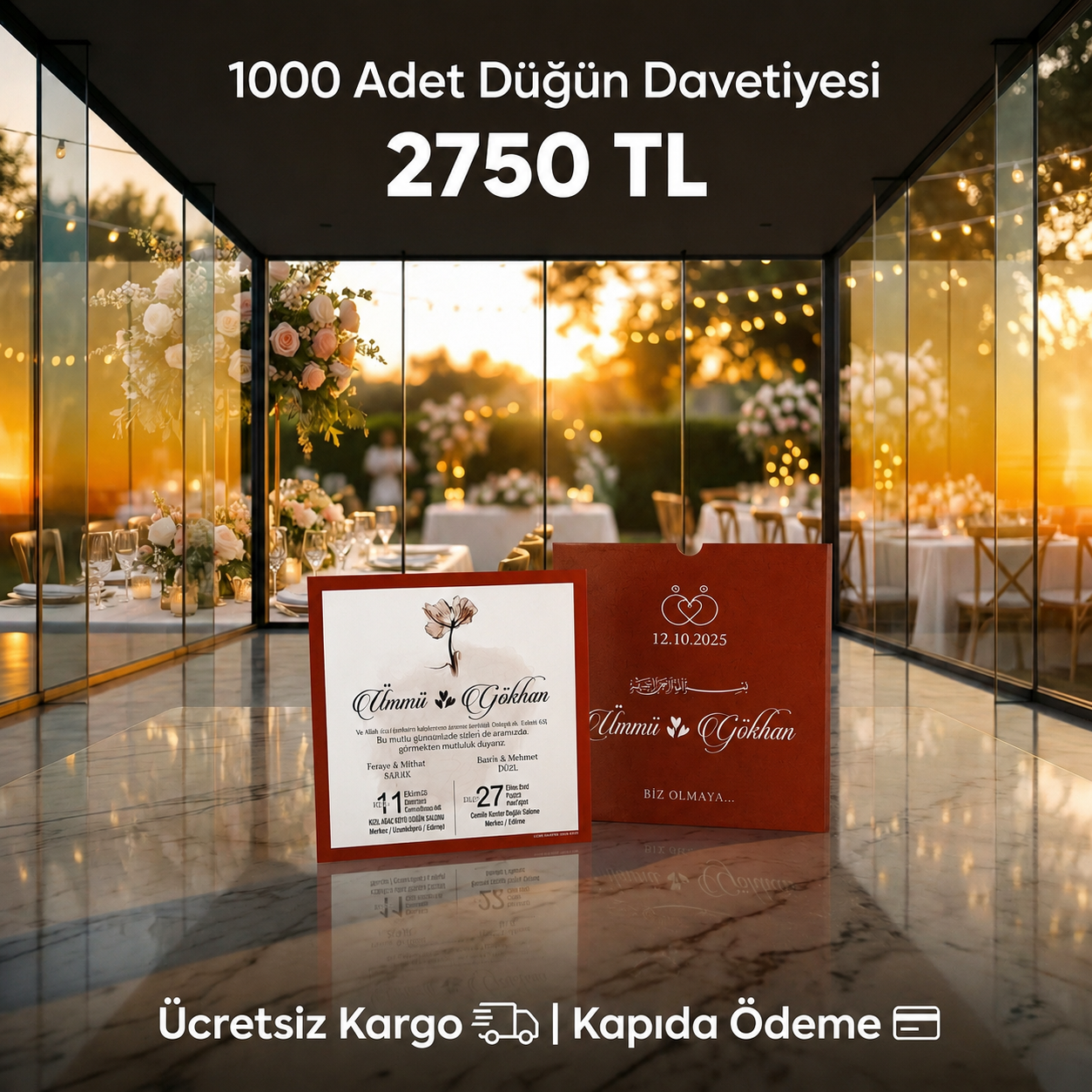 Kare Kraft Zarflı Renkli Davetiye KRKM109