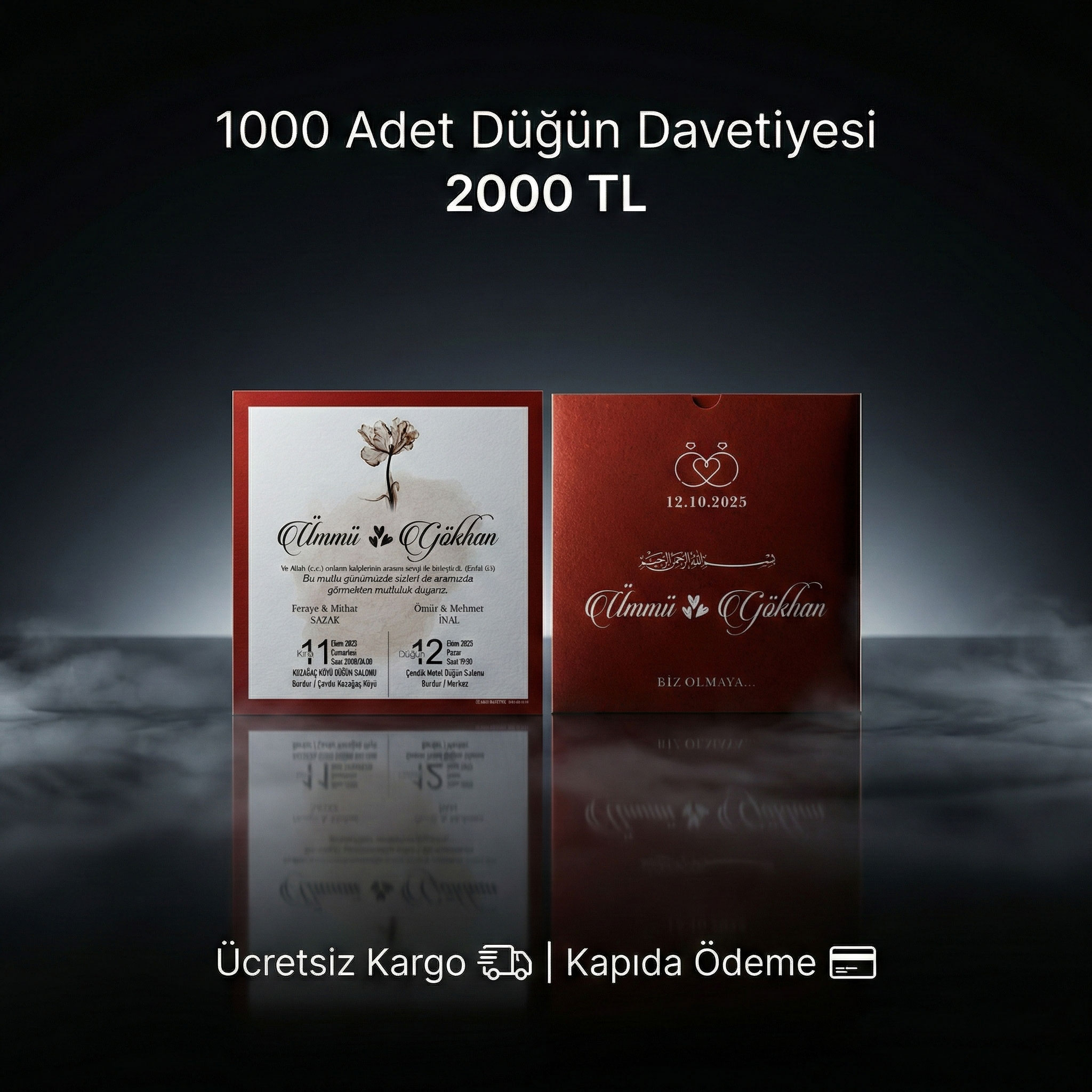 Kare Kraft Zarflı Renkli Davetiye KRKM109