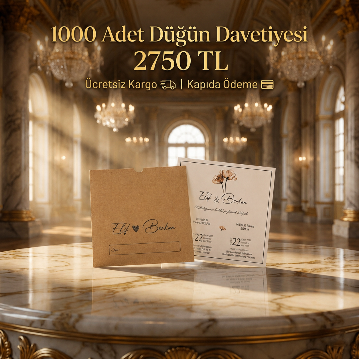 Kare Kraft Zarflı Renkli Davetiye KRKM110