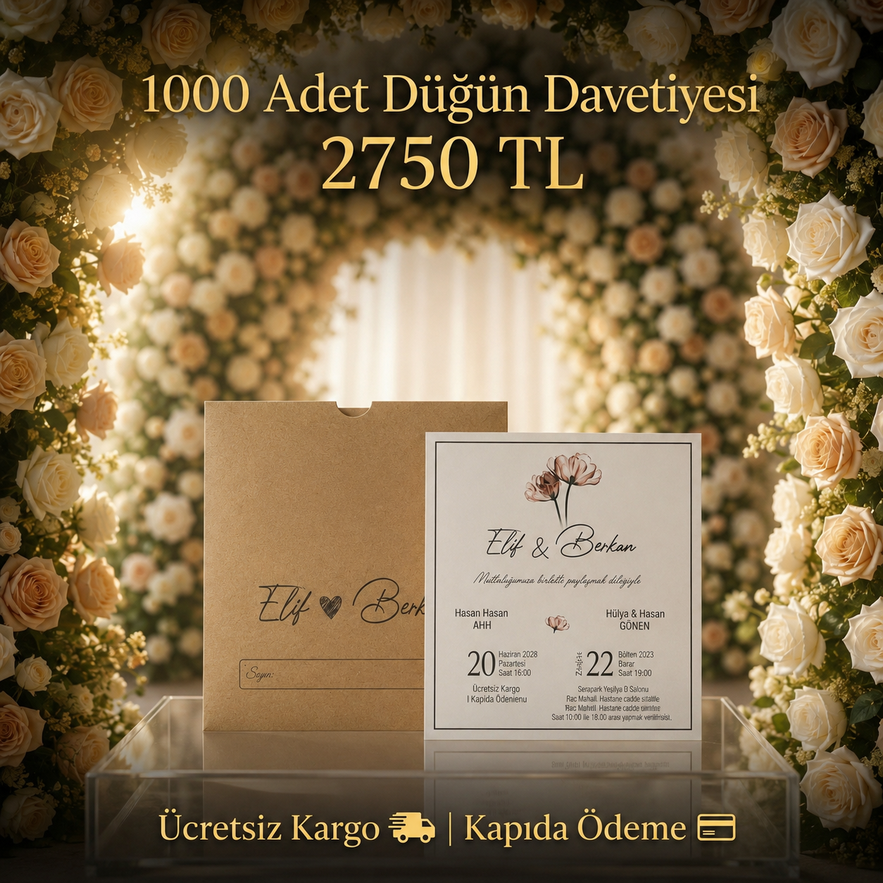 Kare Kraft Zarflı Renkli Davetiye KRKM110