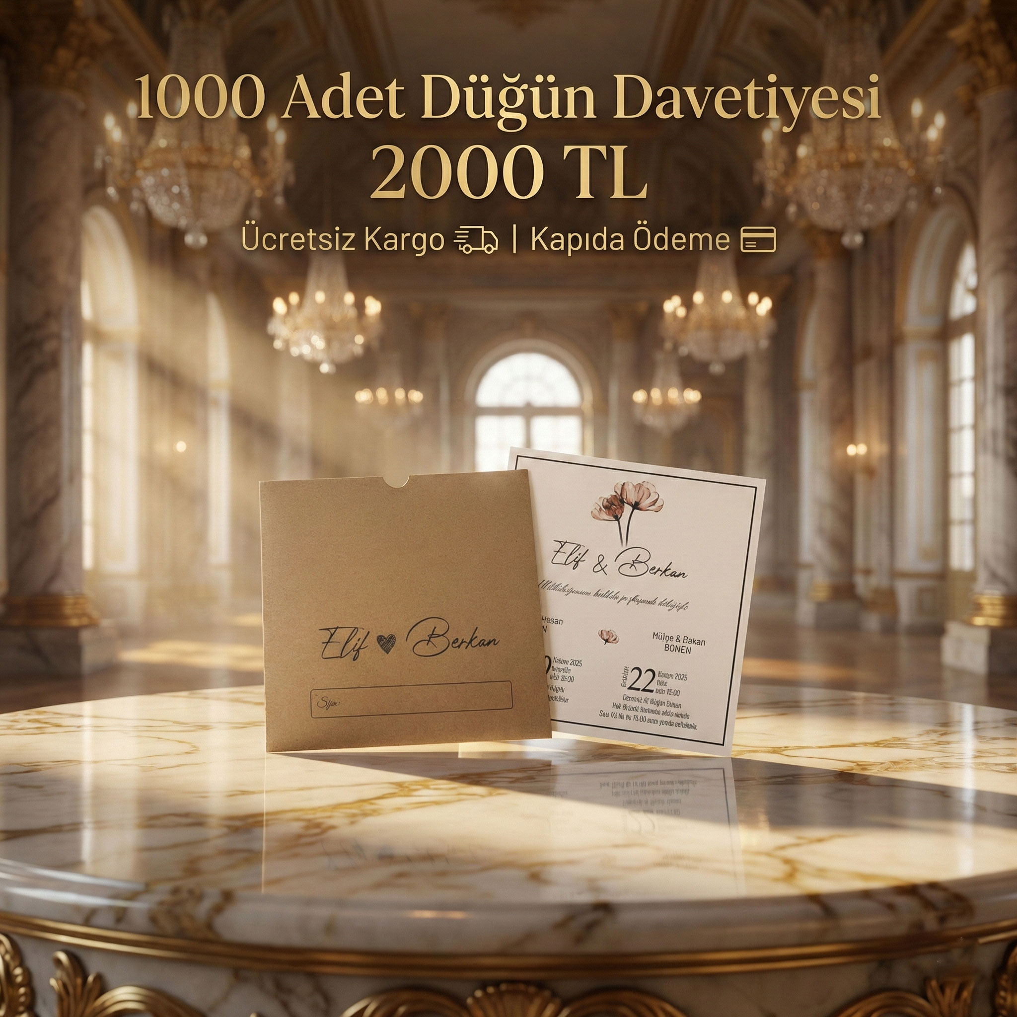 Kare Kraft Zarflı Renkli Davetiye KRKM110