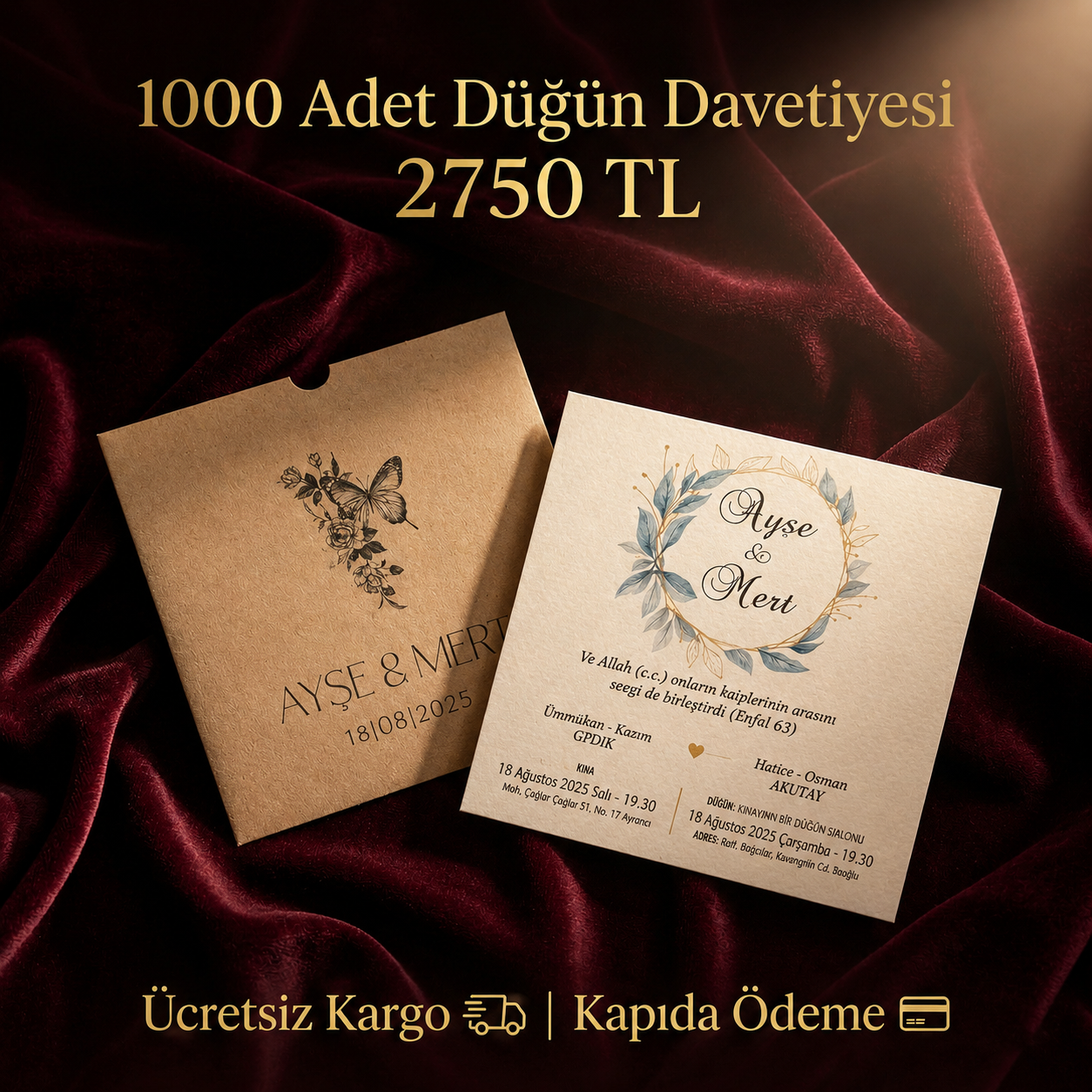 Kare Kraft Zarflı Renkli Davetiye KRKM111