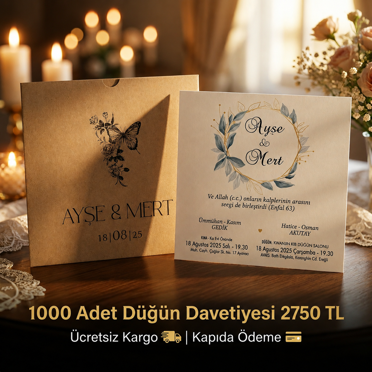 Kare Kraft Zarflı Renkli Davetiye KRKM111