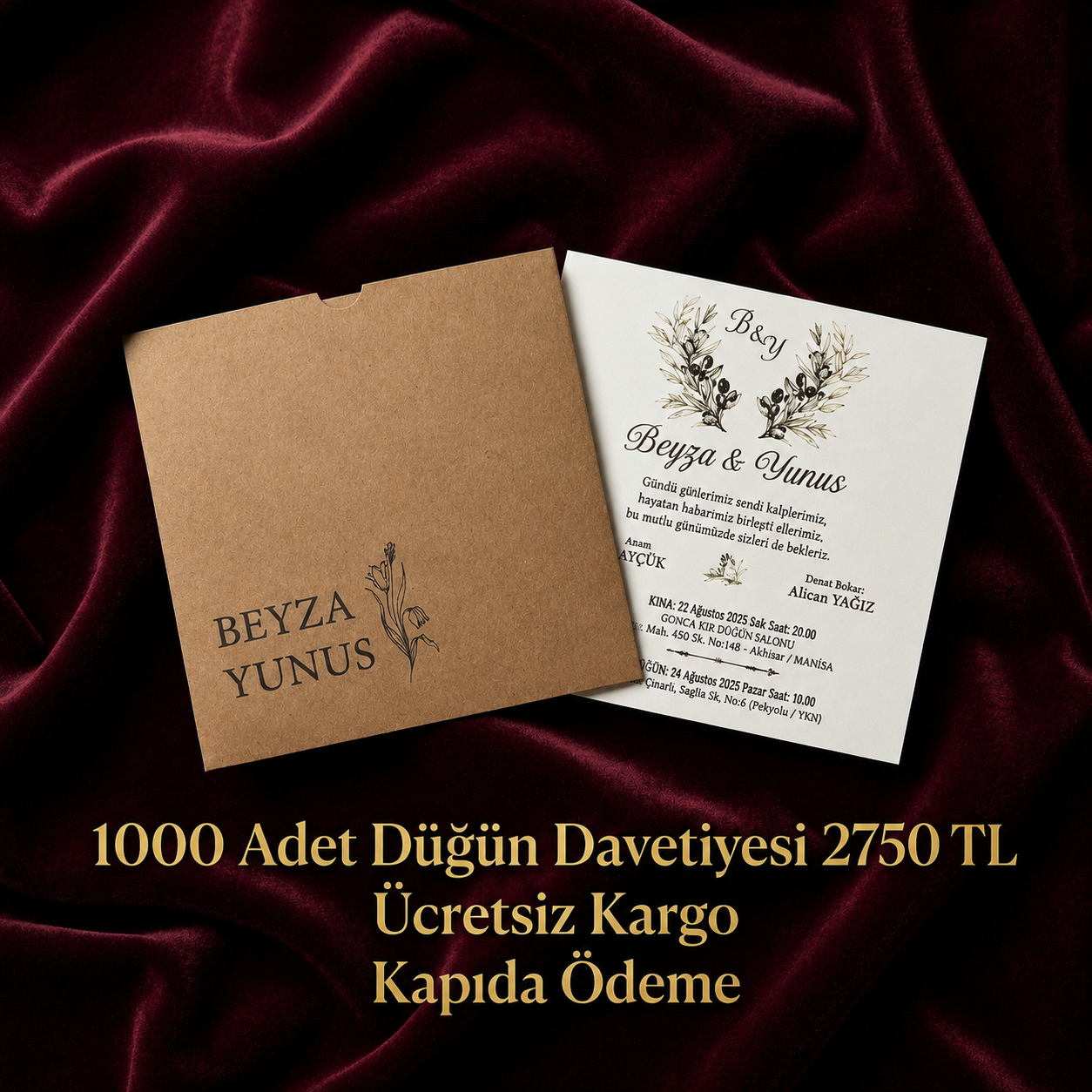 Kare Kraft Zarflı Renkli Davetiye KRKM112