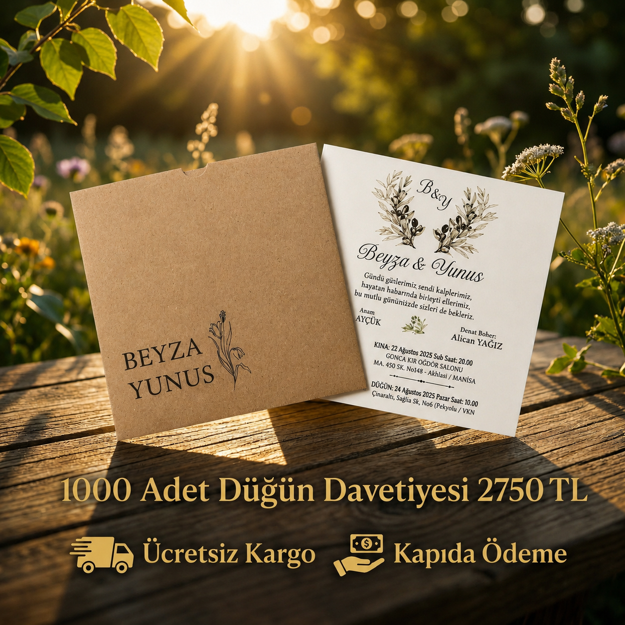 Kare Kraft Zarflı Renkli Davetiye KRKM112