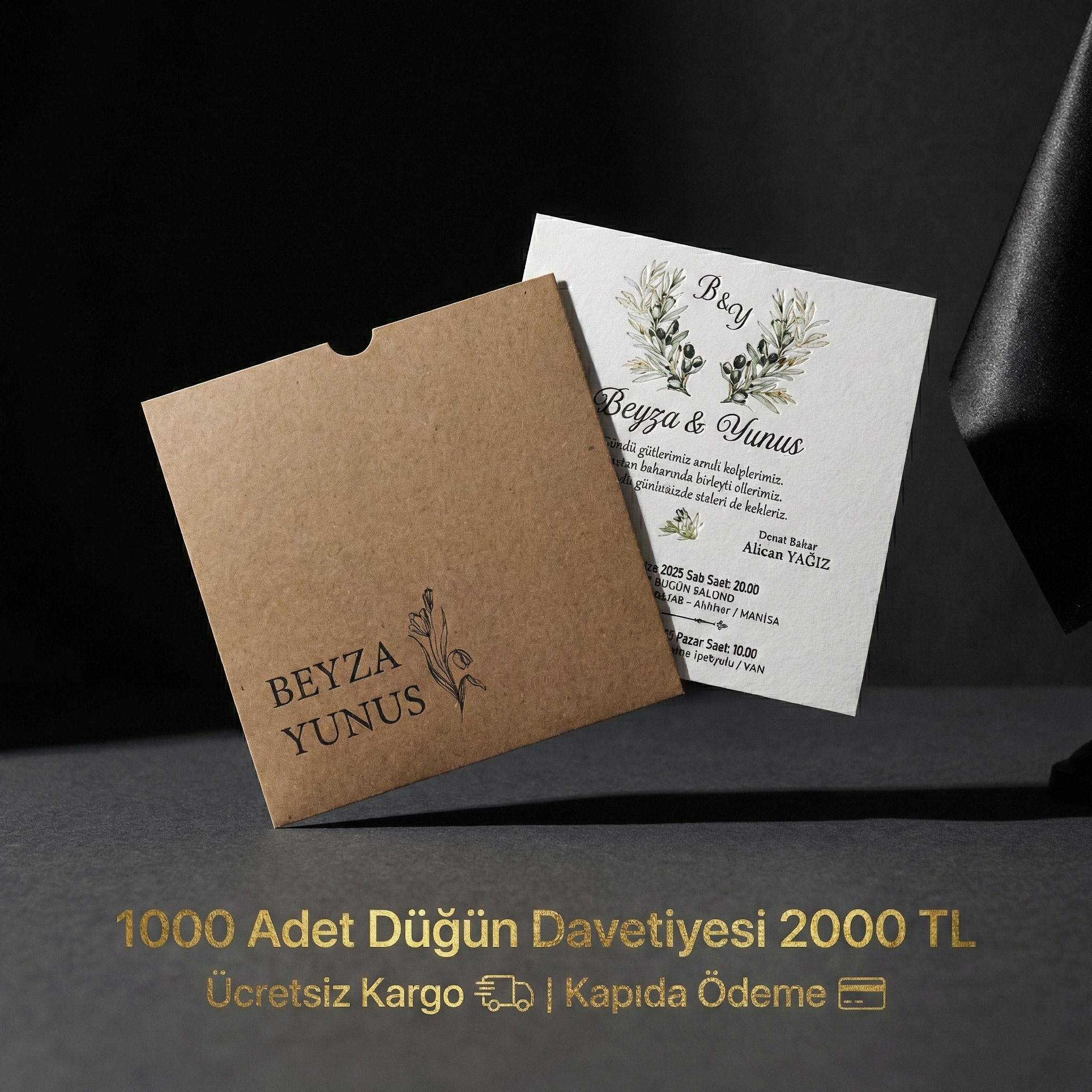 Kare Kraft Zarflı Renkli Davetiye KRKM112