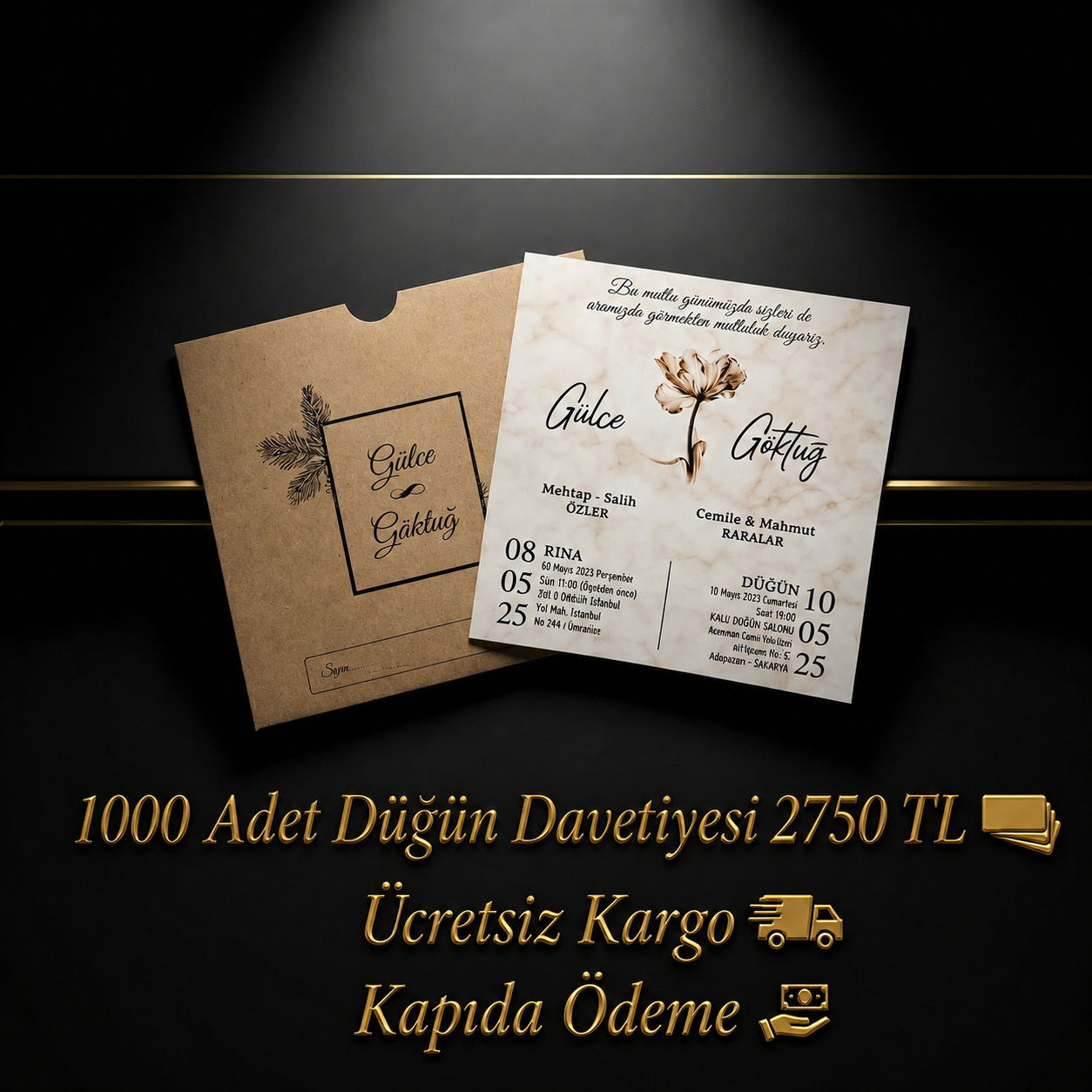 Kare Kraft Zarflı Renkli Davetiye KRKM113