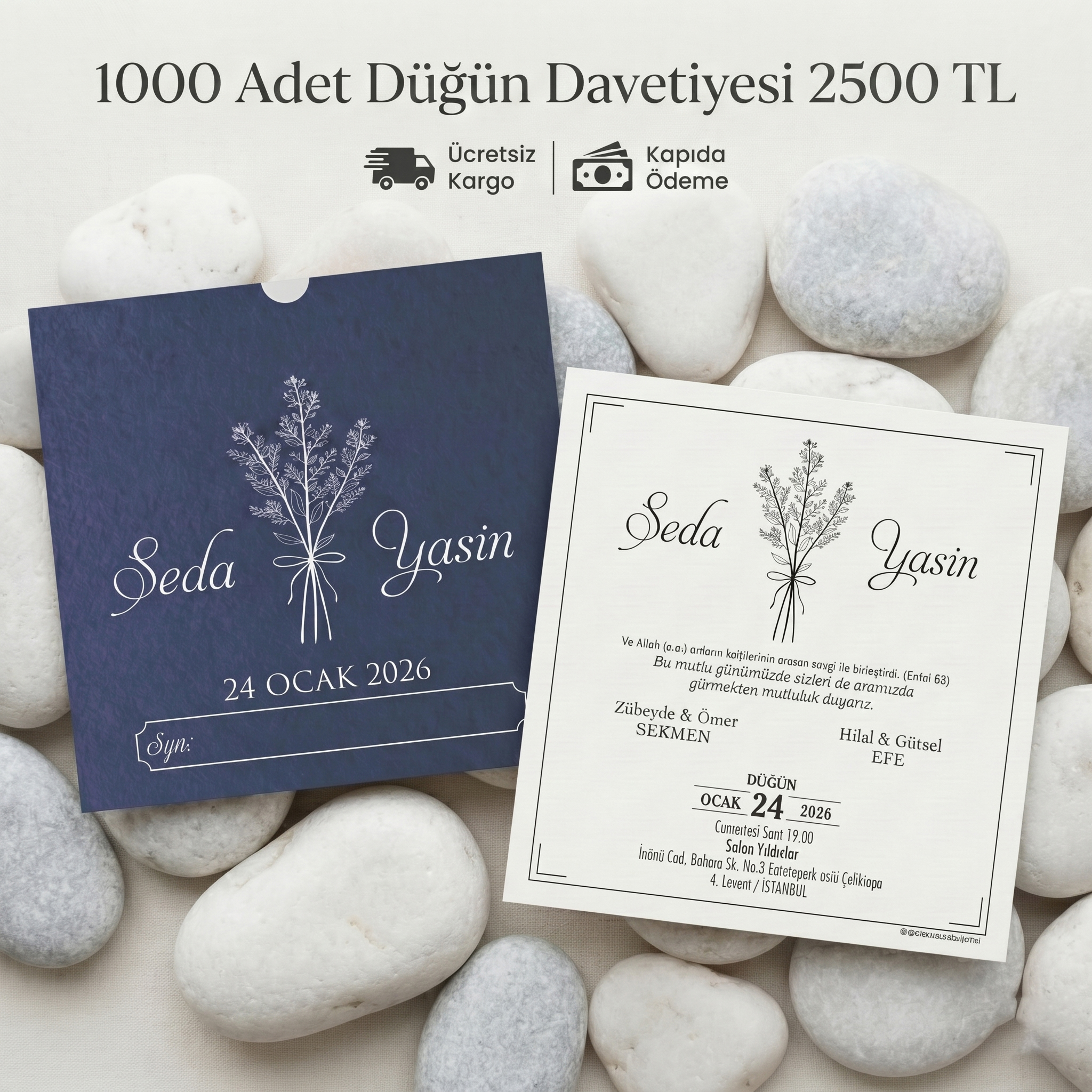 Kare Kraft Zarflı Tek Renkli Davetiye KKM111