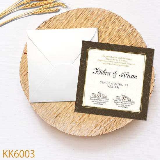 Klasik Kare Beyaz Zarflı Davetiye KK6003