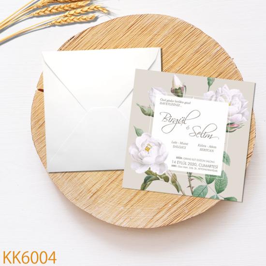Klasik Kare Beyaz Zarflı Davetiye KK6004