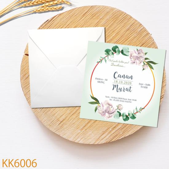 Klasik Kare Beyaz Zarflı Davetiye KK6006