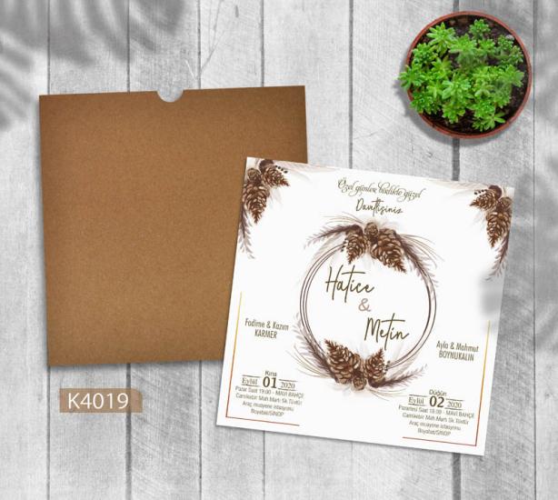 Kare Kraft Zarflı Renkli Davetiye K4019