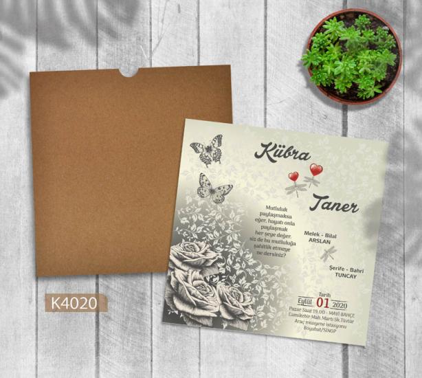 Kare Kraft Zarflı Renkli Davetiye K4020