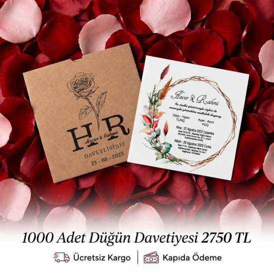 Kare Kraft Zarflı Renkli Davetiye KRKM101