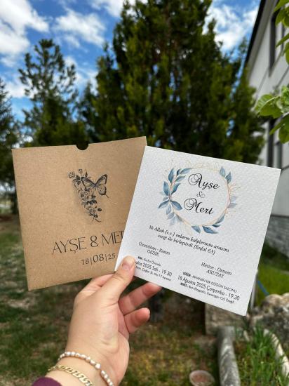 Kare Kraft Zarflı Renkli Davetiye KRKM111